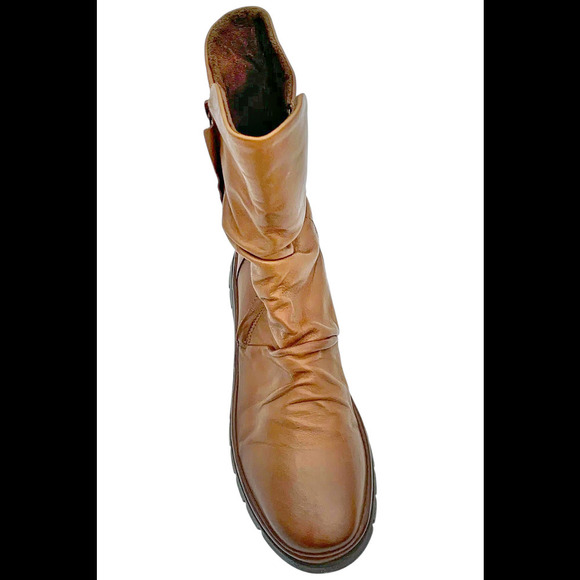 Miz Mooz Women\'s Ruched Leather Mid-Shaft Boots Delena Brandy - Wide